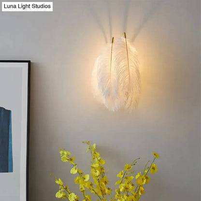 Modern Grey and White Goose Feather Wall Lamp