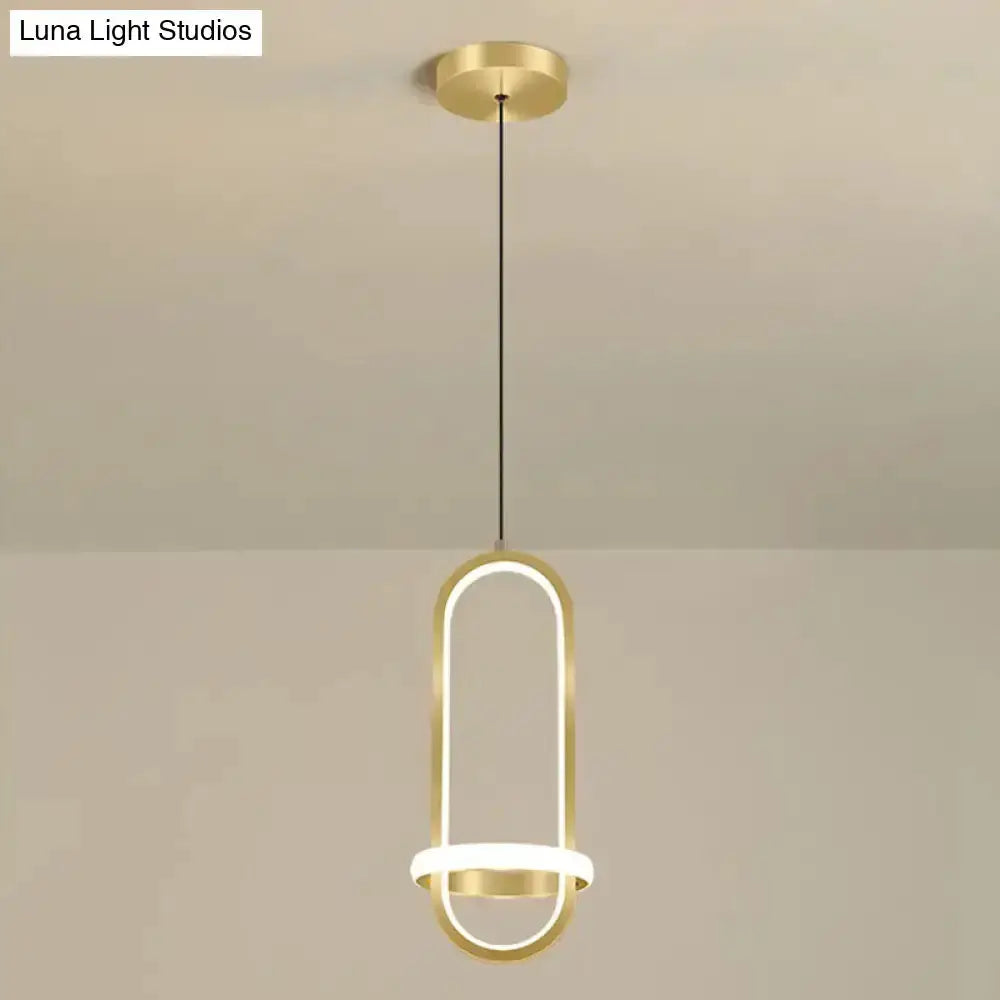 Decorbites modern halo ring pendant light in gold finish with white LED arc for bedroom on Tampa Home & Garden Store