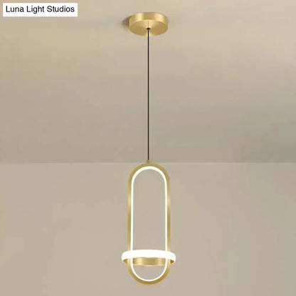 Decorbites modern halo ring pendant light in gold finish with white LED arc for bedroom on Tampa Home & Garden Store
