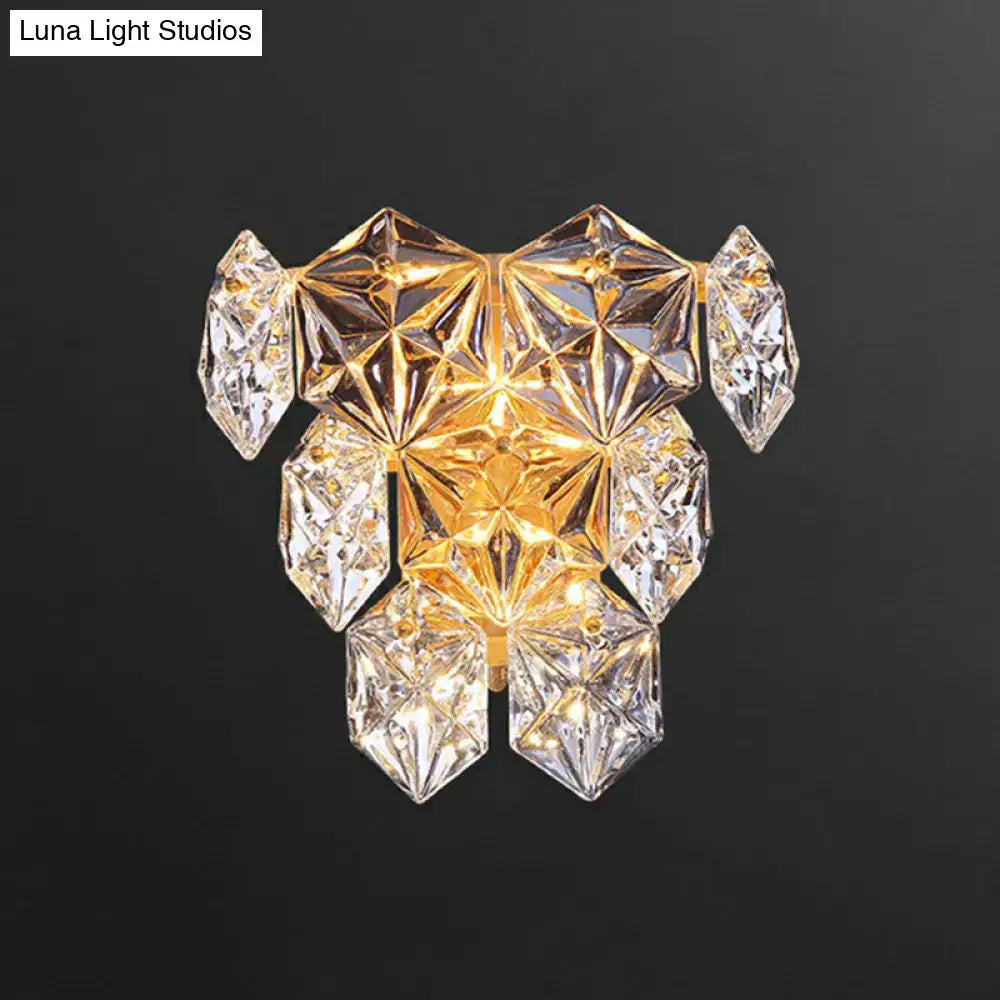 Decorbites Gold Hexagon Glass Postmodern Wall Sconce with crystal prisms on Tampa Home & Garden Store