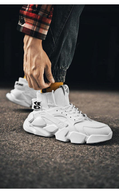 Stevvex white chunky high-top sneakers with thick sole and lace-up design on Tampa Home & Garden Store