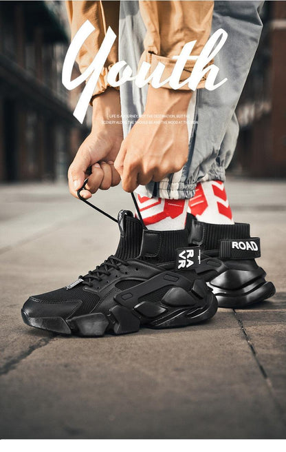 Black high-top chunky sneakers with breathable mesh, lace-up design and ankle strap on Tampa Home & Garden Store
