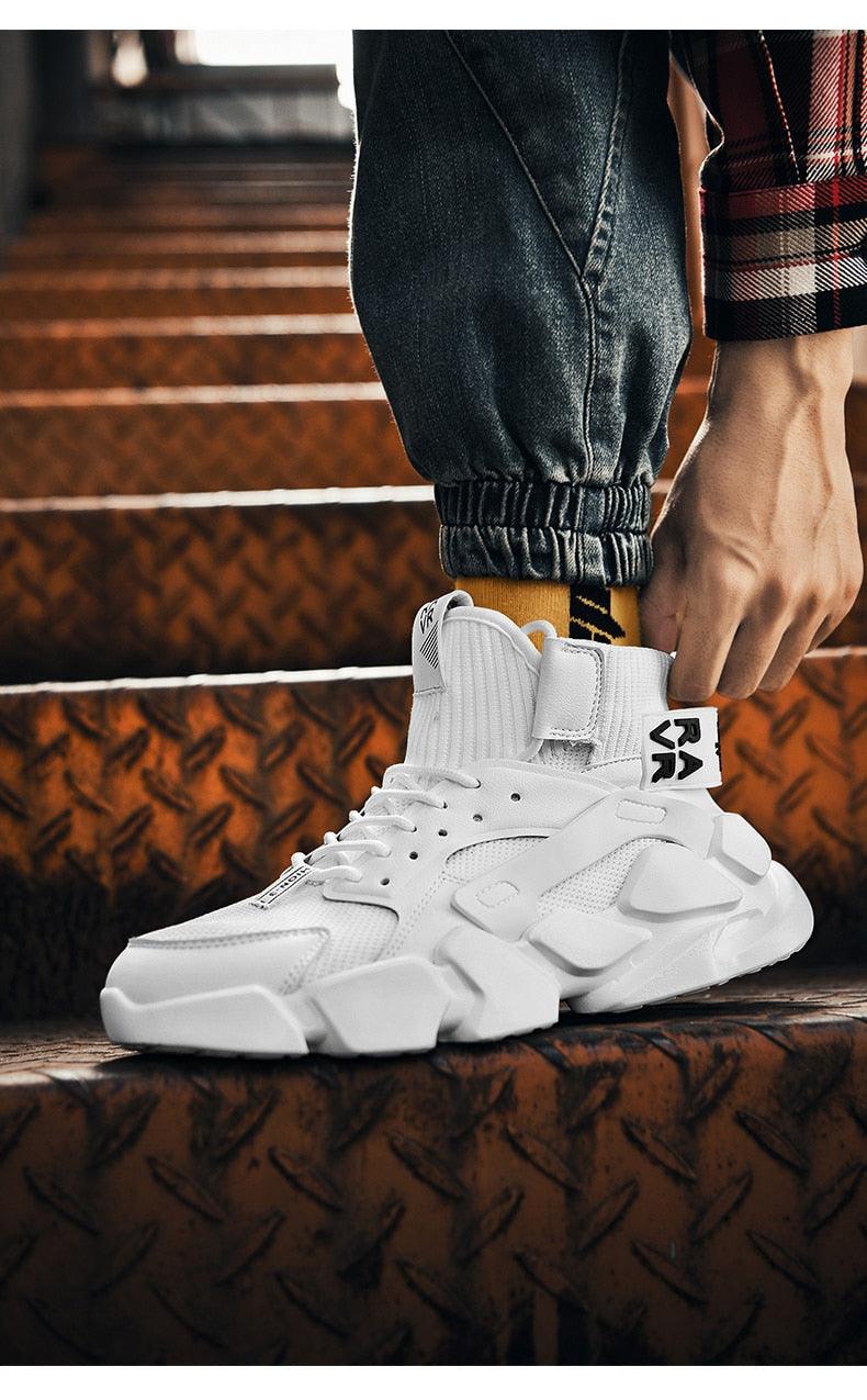 Stevvex white high-top chunky sneakers with breathable mesh panels and padded ankle support on Tampa Home & Garden Store
