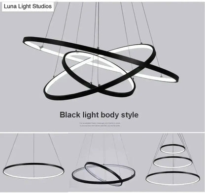 Modern interlocking ring LED pendant lights, set of 3 black rings Decorbites on Tampa Home & Garden Store