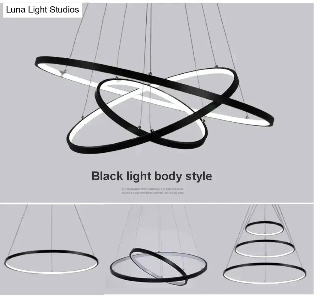 Pendant lights: modern interlocking ring LED chandelier in black Decorbites for dining room on Tampa Home & Garden Store