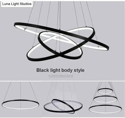Pendant lights: modern interlocking ring LED chandelier in black Decorbites for dining room on Tampa Home & Garden Store