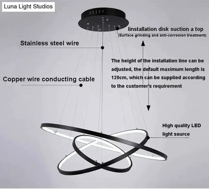 Pendant light modern interlocking ring LED fixture with black rings on Tampa Home & Garden Store