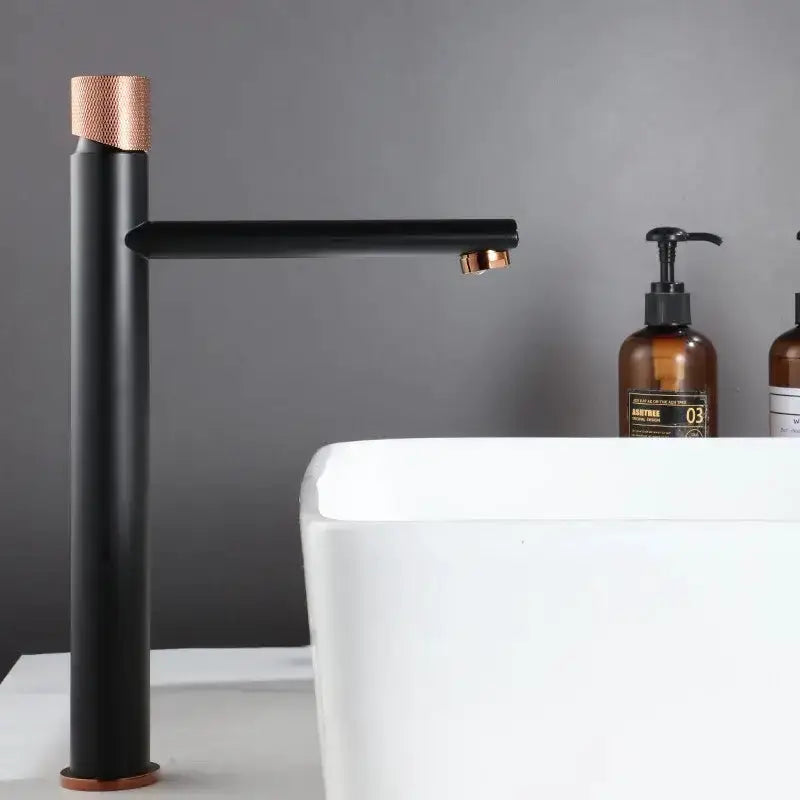 Modern knurled brushed gold basin faucet bathroom mixer tap with black body by Decorbites on Tampa Home & Garden Store