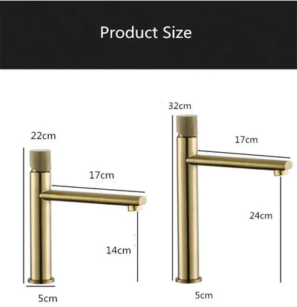 Modern knurled brushed-gold basin faucet bathroom mixer tap set by Decorbites, two heights on Tampa Home & Garden Store