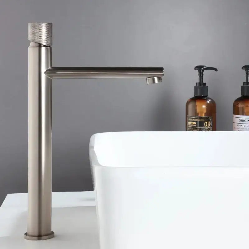 Modern knurled brushed gold basin faucet freestanding bathroom mixer tap Decorbites on Tampa Home & Garden Store