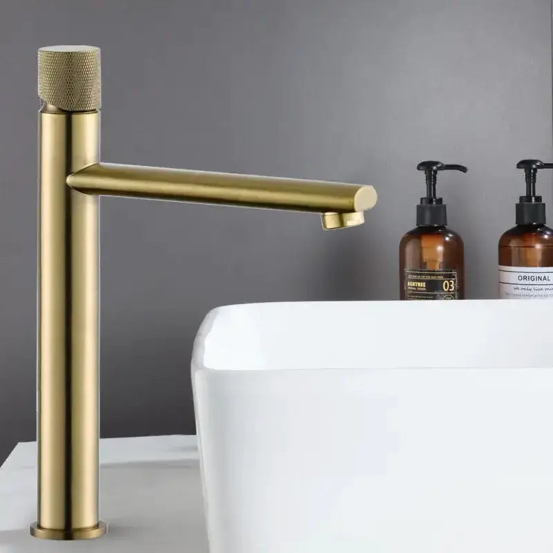Modern knurled brushed gold basin faucet bathroom mixer tap by Decorbites on Tampa Home & Garden Store
