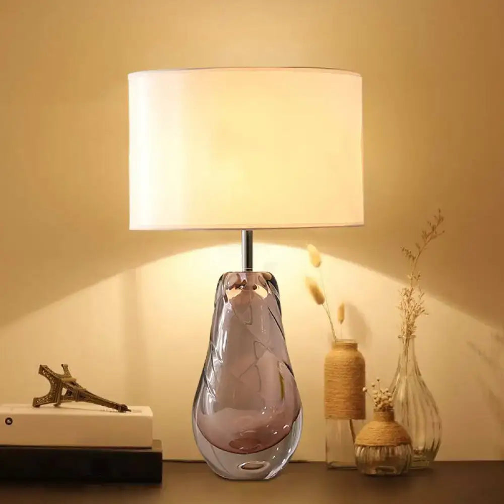Lavender glass table lamp with teardrop base and white shade by Decorbites on Tampa Home & Garden Store