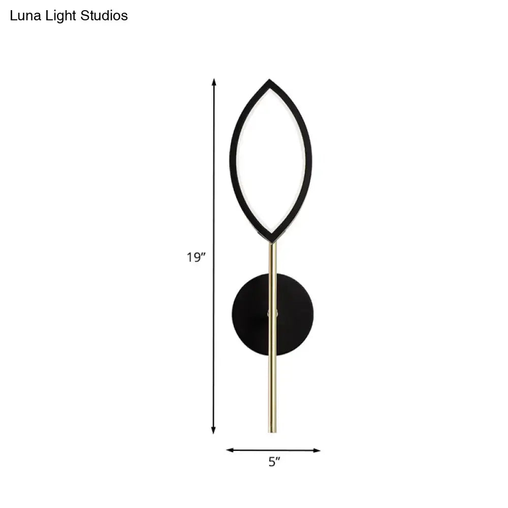 Black gold leaf wall light with leaf frame, white interior, gold stem, black mount, 19in tall on Tampa Home & Garden Store
