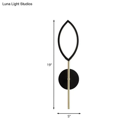Black gold leaf wall light with leaf frame, white interior, gold stem, black mount, 19in tall on Tampa Home & Garden Store