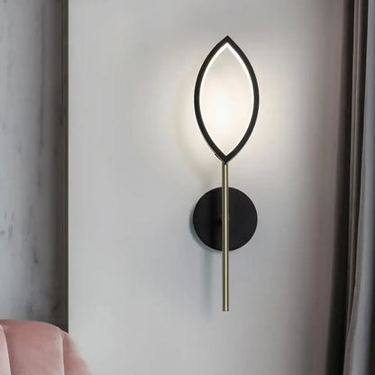 Black Gold Leaf Wall Light with leaf-shaped frame, brass stem, black wall mount by Decorbites on Tampa Home & Garden Store