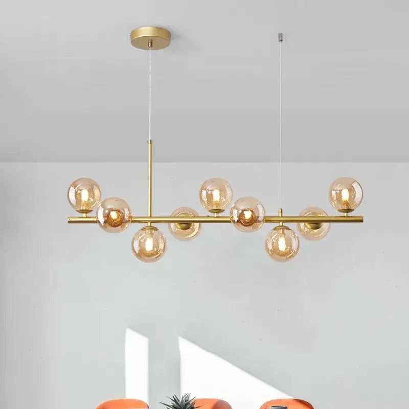 Black Gold Adjustable Ring Chandelier with nine glass globes brass finish by Decorbites on Tampa Home & Garden Store