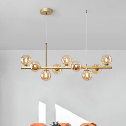 Black Gold Adjustable Ring Chandelier with nine glass globes brass finish by Decorbites on Tampa Home & Garden Store
