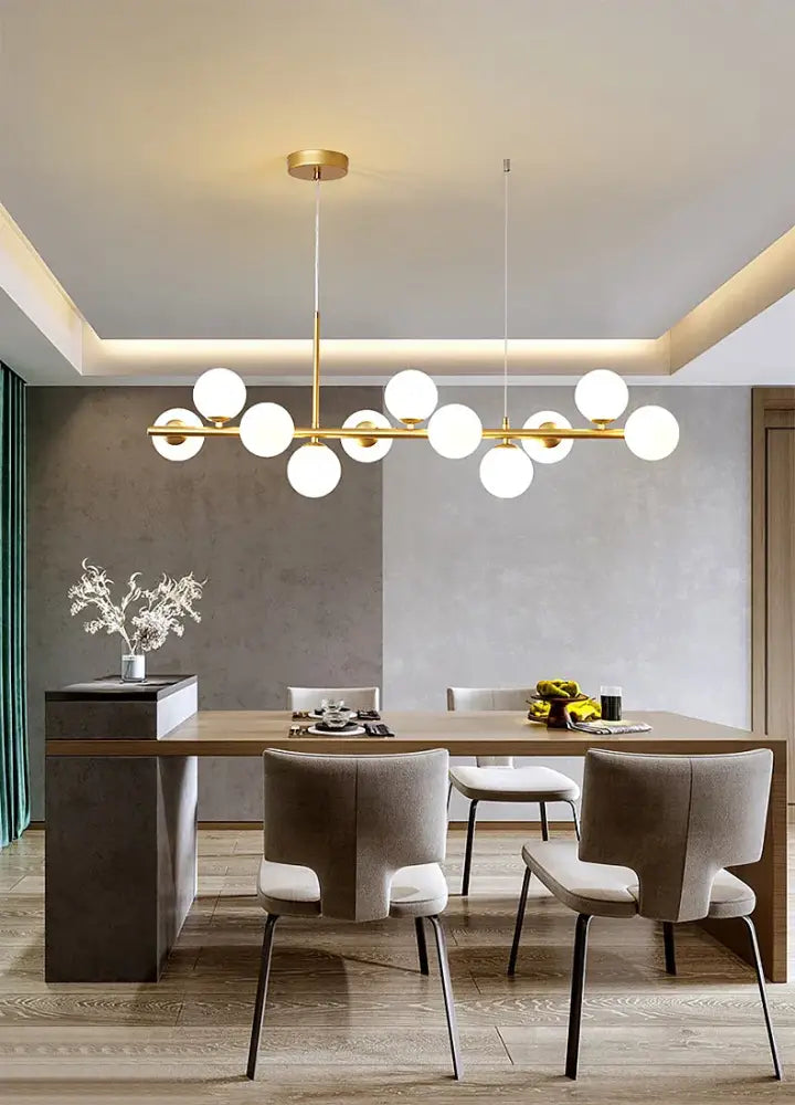 Black Gold Adjustable Ring Chandelier with white glass globes for dining by Decorbites on Tampa Home & Garden Store