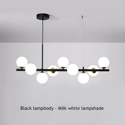 Black Gold Adjustable Ring Chandelier for Dining by Decorbites with milk white glass globes on Tampa Home & Garden Store