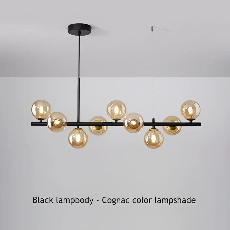 Black Gold Adjustable Ring Chandelier for Dining by Decorbites with amber glass globes on Tampa Home & Garden Store