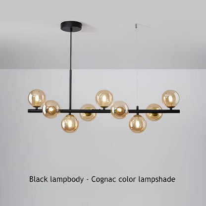 Black Gold Adjustable Ring Chandelier for Dining by Decorbites with amber glass globes on Tampa Home & Garden Store