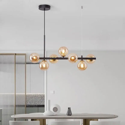Black Gold Adjustable Ring Chandelier Decorbites with amber glass globe bulbs for dining on Tampa Home & Garden Store