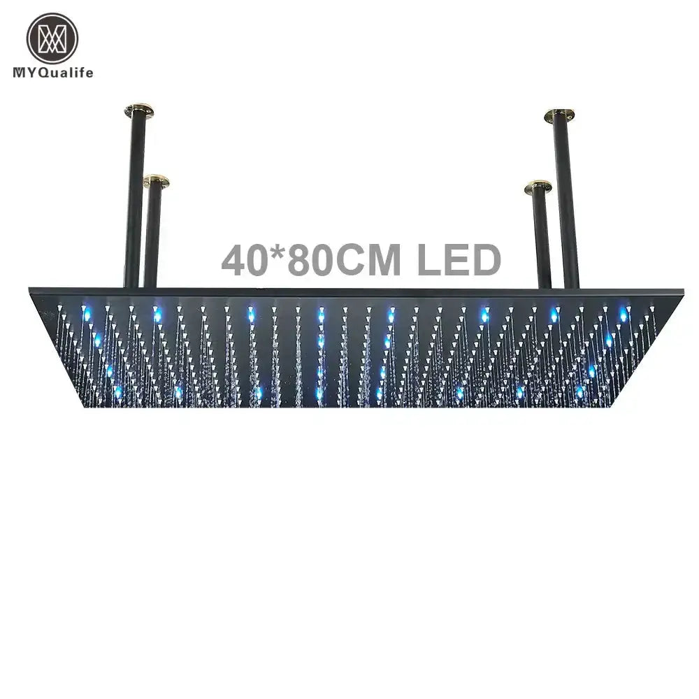 Modern LED rainfall shower head by Decorbites, rectangular 40x80 cm with color-changing LEDs on Tampa Home & Garden Store
