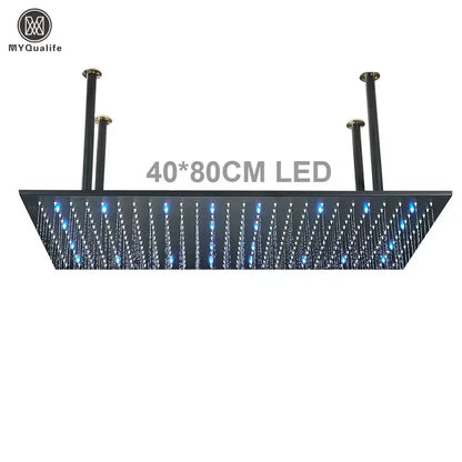 Modern LED rainfall shower head by Decorbites, rectangular 40x80 cm with color-changing LEDs on Tampa Home & Garden Store