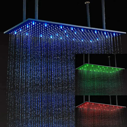 Modern LED rainfall shower head with color-changing LEDs, 3-color options, Decorbites on Tampa Home & Garden Store