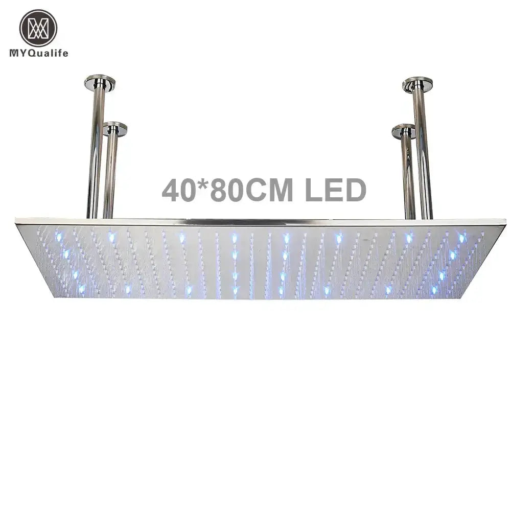 Decorbites LED rainfall shower head, square 40x80 cm with color-changing LEDs, chrome mount on Tampa Home & Garden Store