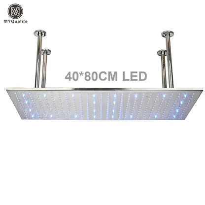 Decorbites LED rainfall shower head, square 40x80 cm with color-changing LEDs, chrome mount on Tampa Home & Garden Store