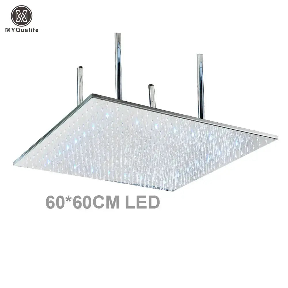 Decorbites LED rainfall shower head 60 cm square with color-changing LEDs chrome finish on Tampa Home & Garden Store