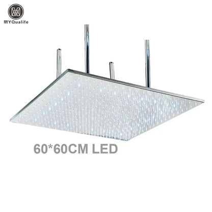 Decorbites LED rainfall shower head 60 cm square with color-changing LEDs chrome finish on Tampa Home & Garden Store