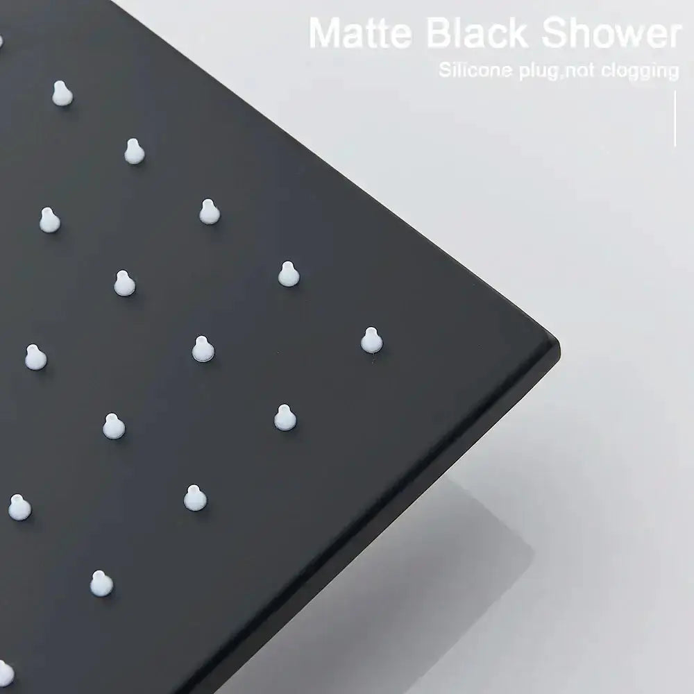 Matte black rainfall shower panel by Decorbites with white silicone nozzles on Tampa Home & Garden Store