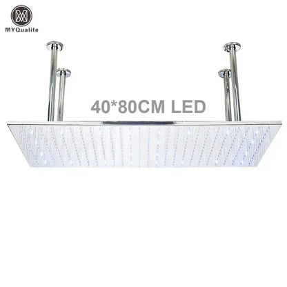 Decorbites square LED rainfall shower head, chrome finish, 40×80 cm with color-changing LEDs on Tampa Home & Garden Store