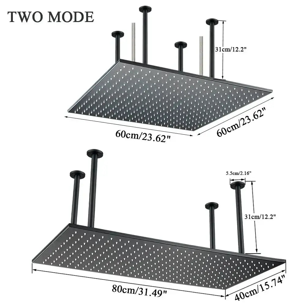 Decorbites two-mode LED rainfall shower head set square 60x60 cm and rect. 80x40 cm panels on Tampa Home & Garden Store