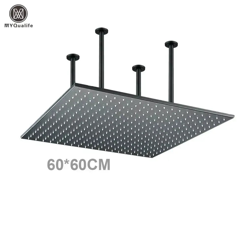 Decorbites modern LED color-changing rainfall shower head, square black 60x60 cm, mounted on Tampa Home & Garden Store
