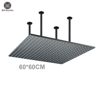 Decorbites modern LED color-changing rainfall shower head, square black 60x60 cm, mounted on Tampa Home & Garden Store