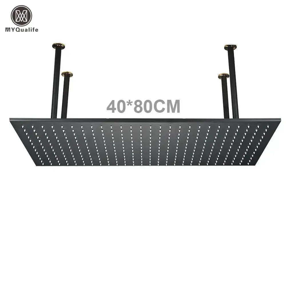 Black LED rainfall shower head, color-changing LEDs, 40×80 cm, ceiling-mount arms MYQualife on Tampa Home & Garden Store
