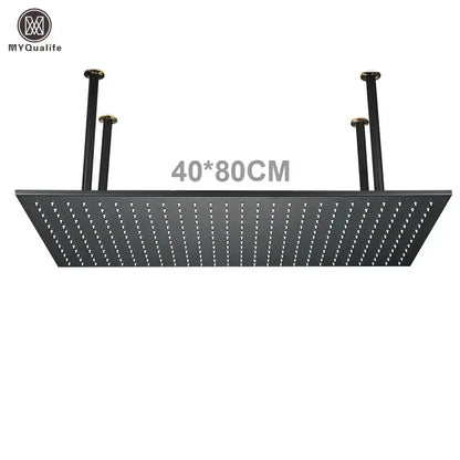 Black LED rainfall shower head, color-changing LEDs, 40×80 cm, ceiling-mount arms MYQualife on Tampa Home & Garden Store
