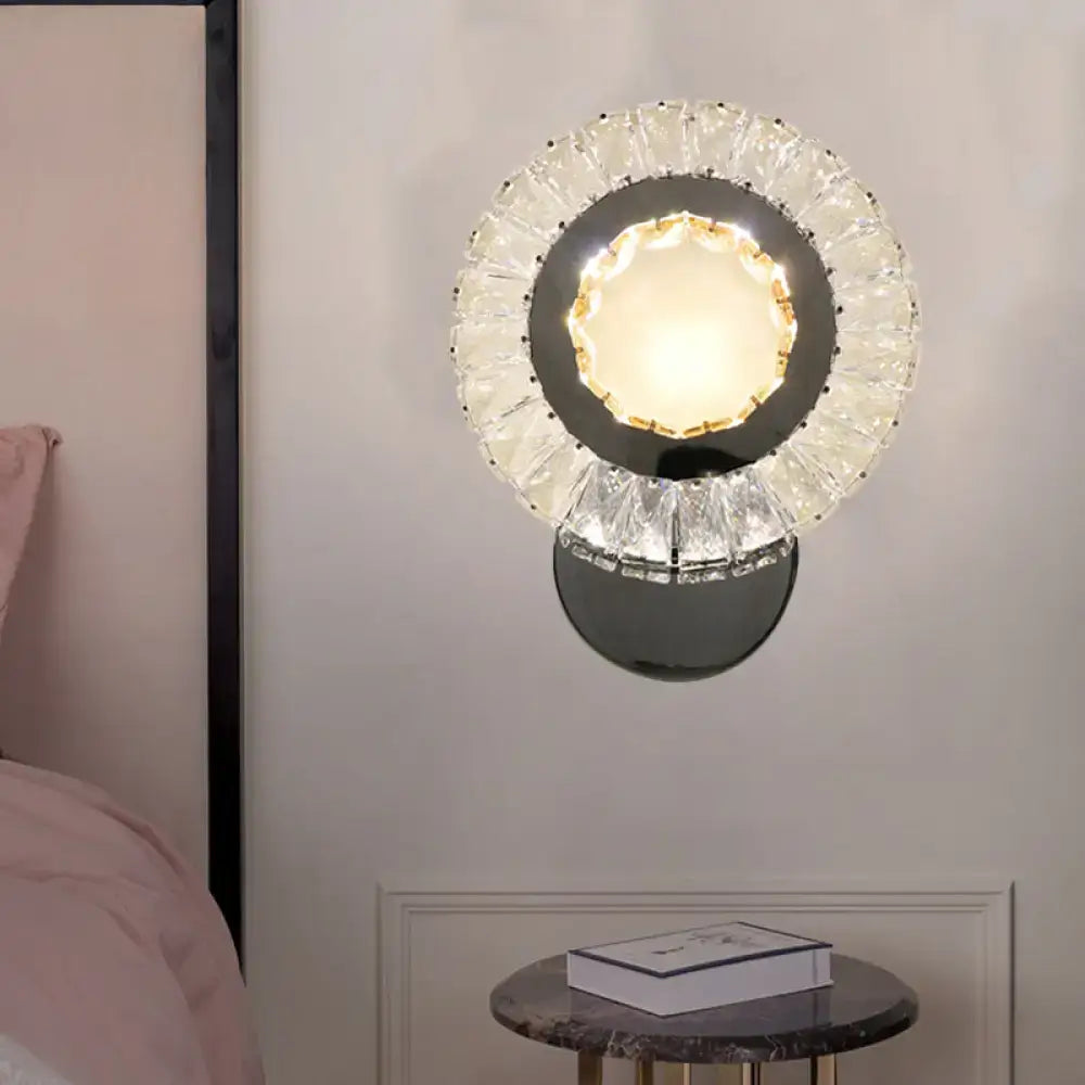 Crystal LED Wall Lamp by Decorbites with sunburst crystal ring and warm glow on Tampa Home & Garden Store