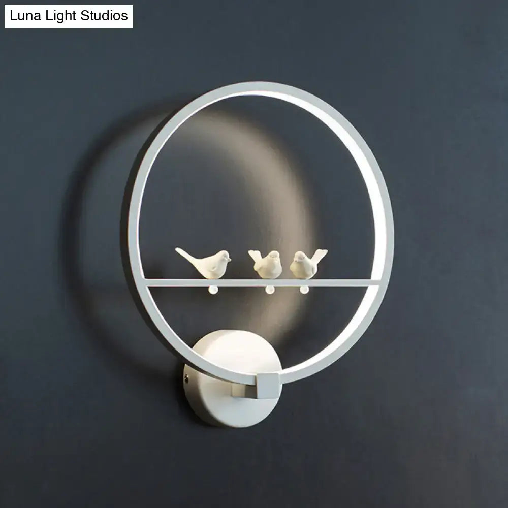 White Bird Wall Lamp with ring and three birds on a bar wall mount on Tampa Home & Garden Store