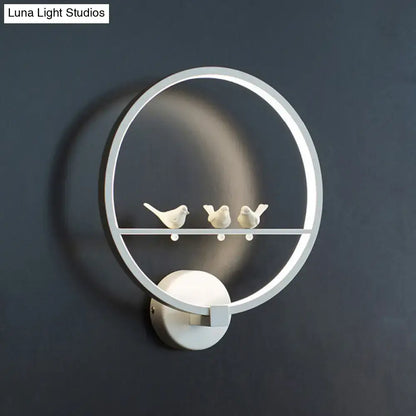 White Bird Wall Lamp with ring and three birds on a bar wall mount on Tampa Home & Garden Store