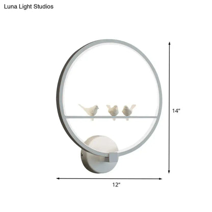 White Bird Wall Lamp with circular ring frame and three perched birds, wall-mounted decor on Tampa Home & Garden Store