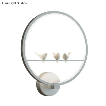 White Bird Wall Lamp by Decorbites, circular metal wall light with three white bird figurines on Tampa Home & Garden Store
