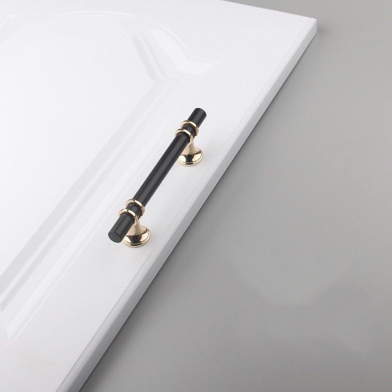 Cabinet pull handle brushed nickel zinc alloy with black center and gold-tone ends on Tampa Home & Garden Store
