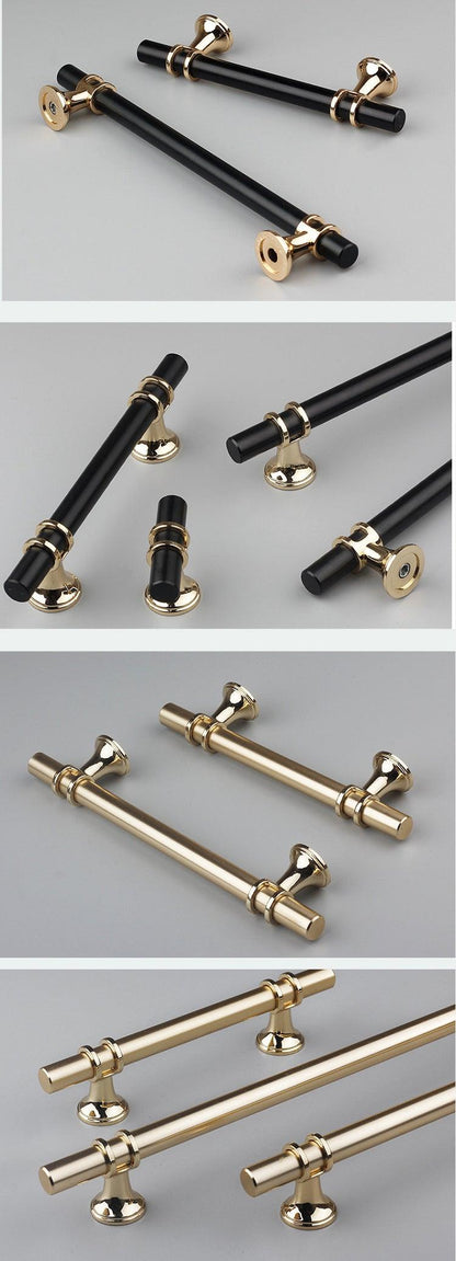 Stevvex modern zinc alloy cabinet pulls in black with gold-tone ends, 4-pack drawer handles on Tampa Home & Garden Store