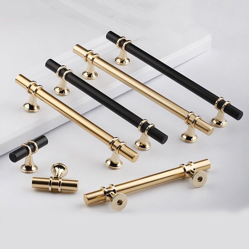 Cabinet handle set by Stevvex in gold and black zinc alloy, modern cabinet pulls on Tampa Home & Garden Store