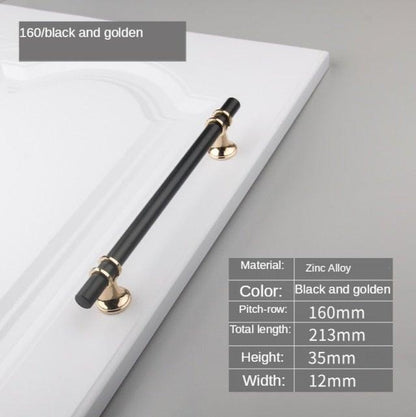 Stevvex cabinet pull handle black and gold zinc alloy 160mm pitch, 213mm total length on Tampa Home & Garden Store