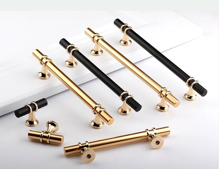 Stevvex cabinet pulls in gold and black zinc alloy, modern bar handles for cabinets on Tampa Home & Garden Store